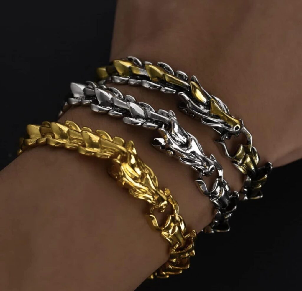 Pulsera de cabeza de dragón chapada en Plata 925 - Imagen 2